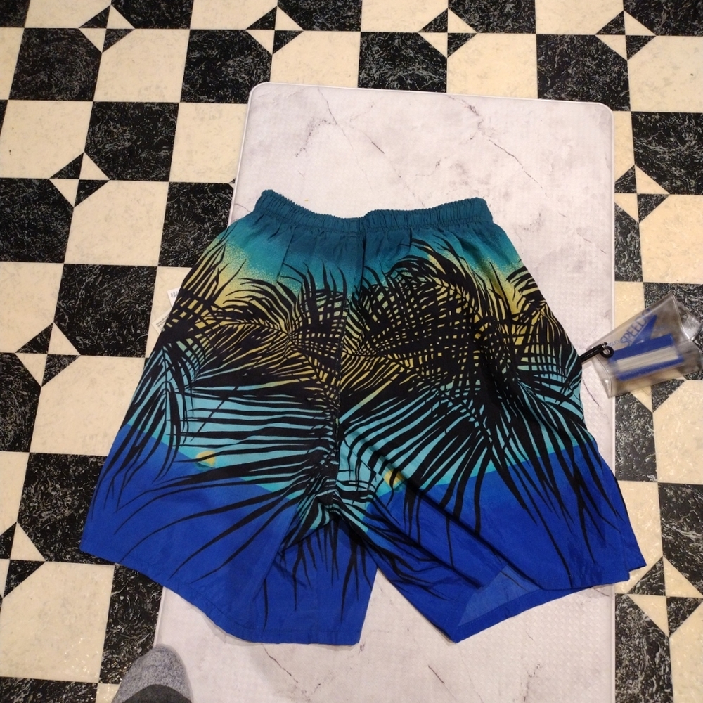 MEN'S SPEEDO BATHING SUIT SHORTS SIZE S BLUE + PRINT  BRAND SPANKING NEW!!! NWT